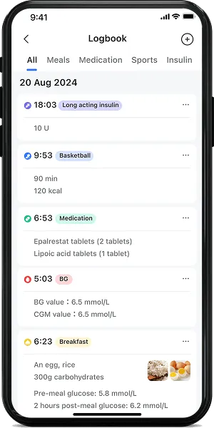 Glucose app activity log